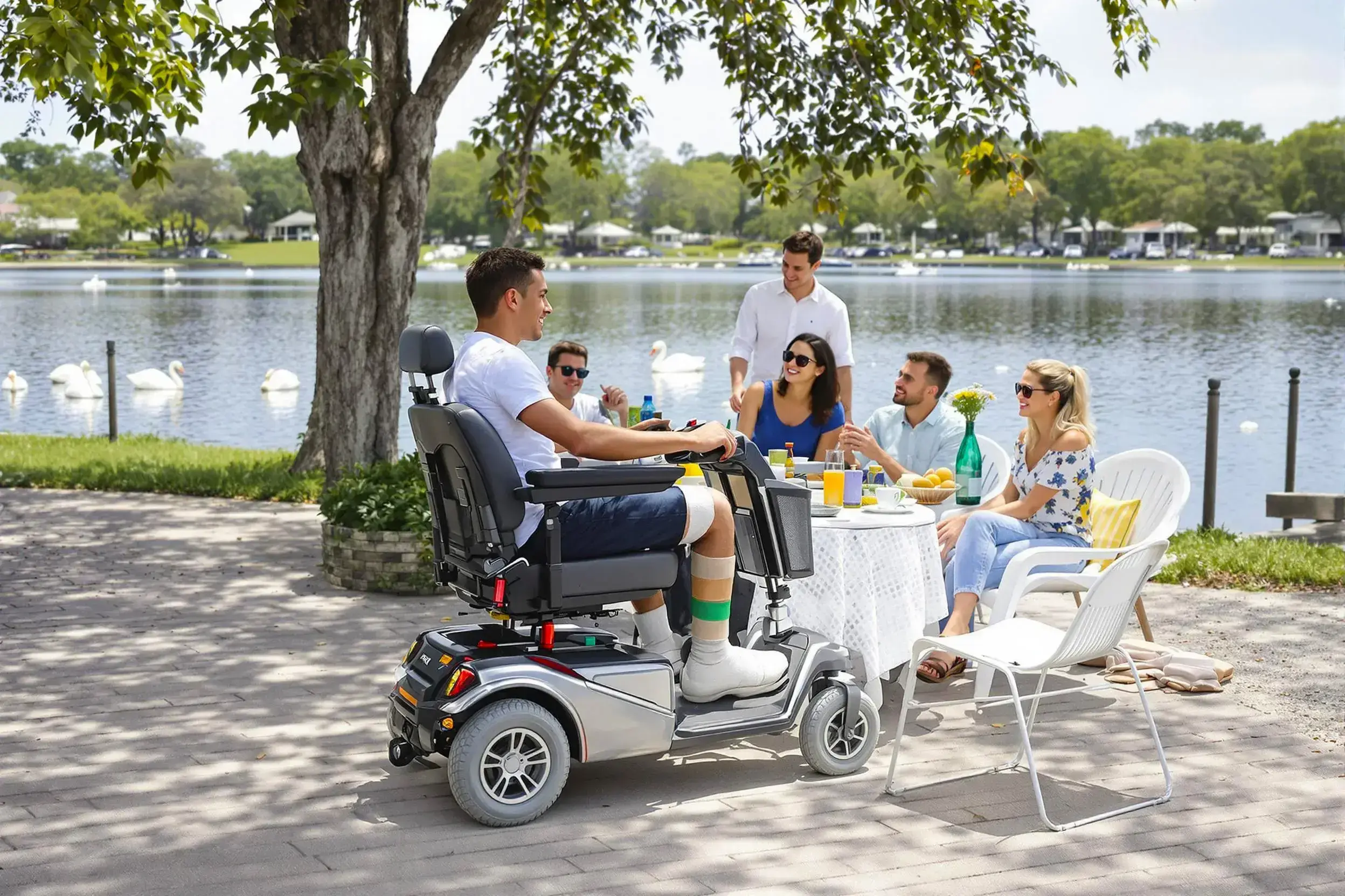 Cloud of Goods salvó el día para esta persona que se lesionó el pie durante sus vacaciones en Orlando. El alquiler de ECV les ayudó a disfrutar del picnic en Lake Eola Park con familiares y amigos.