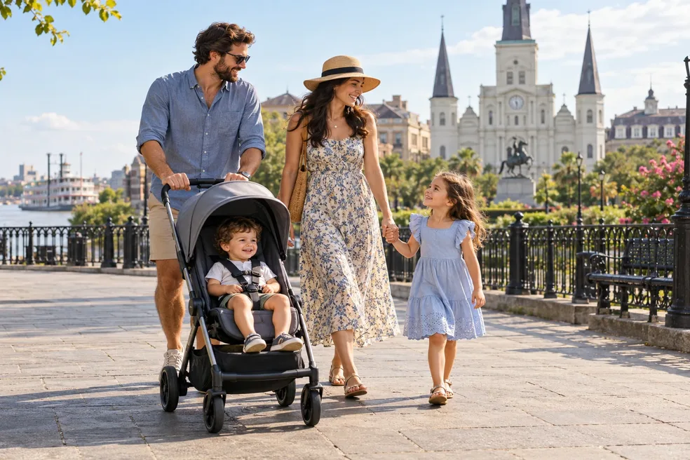 Family stroll by Jackson Square