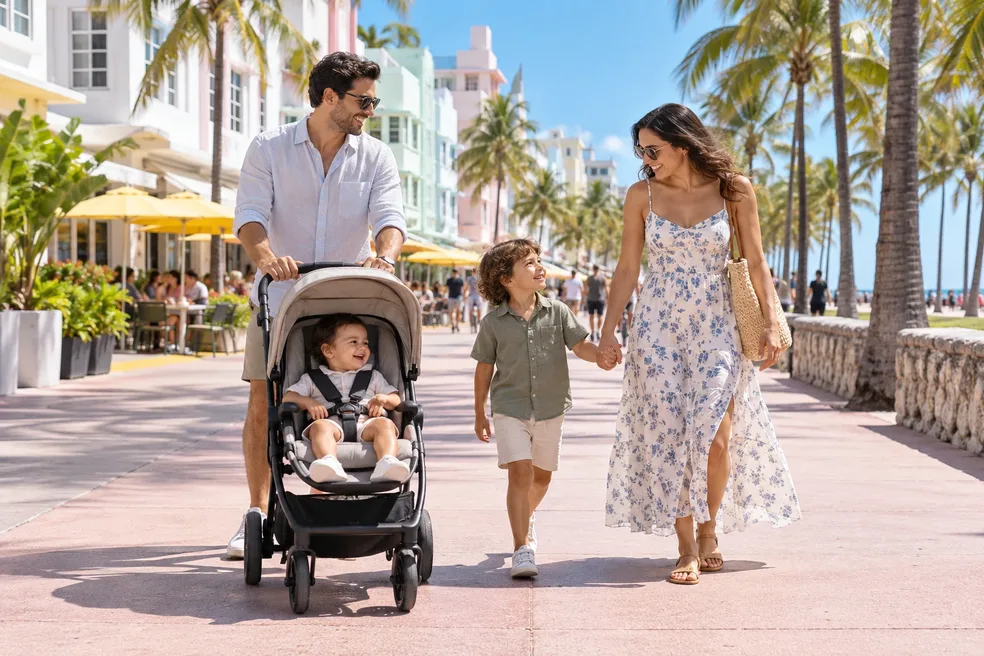 Family stroll on Miami's South Beach