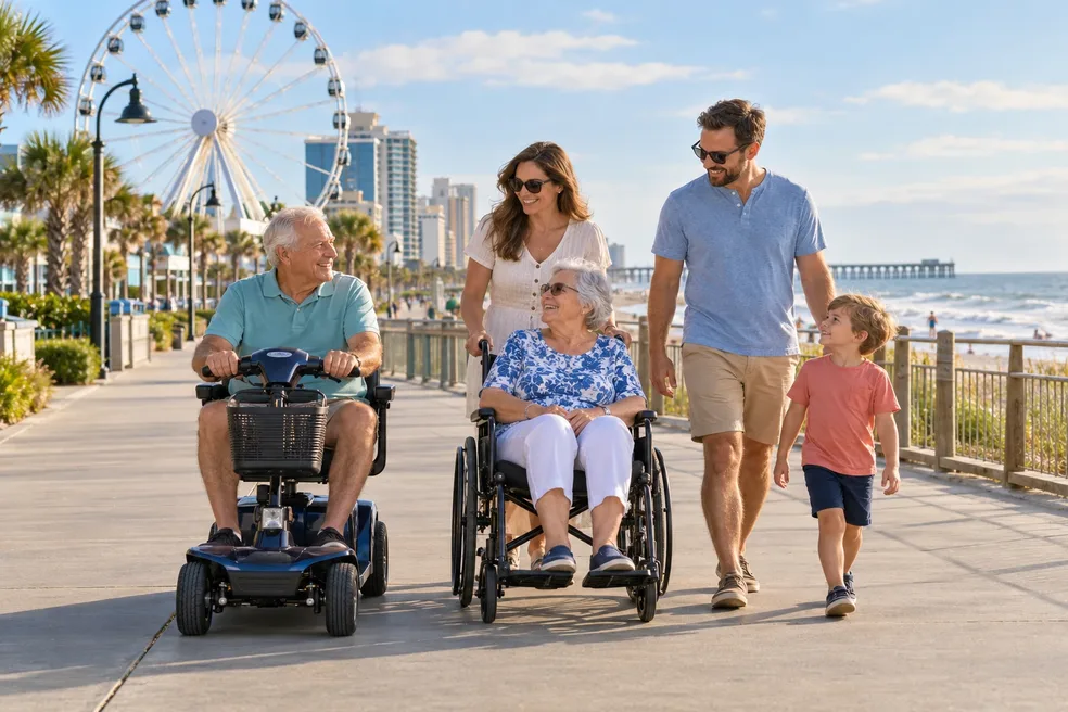 Multigenerational family along Myrtle Beach promenade