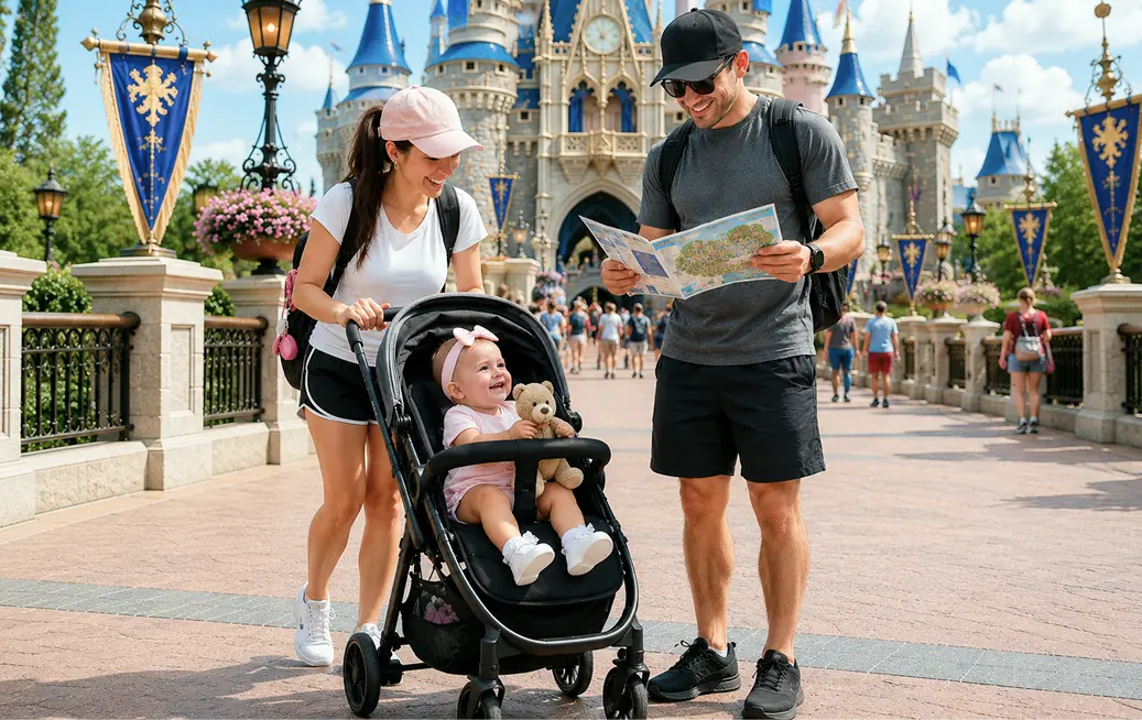 Happy young family who rented stroller from Cloud of Goods