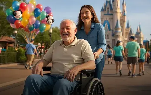 Cloud of goods wheelchair rental customer at orlando theme park
