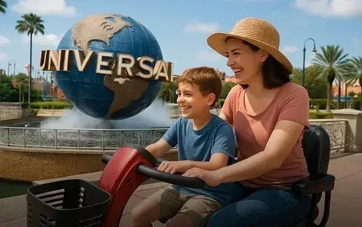 Mother and Son on Mobility Scooter at Universal Studios