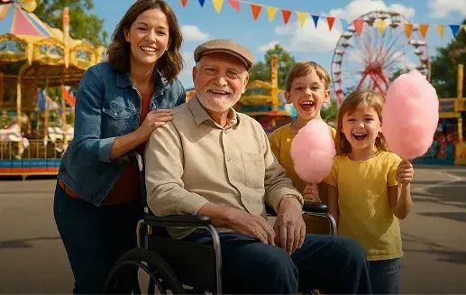 Family of happy customers who rented wheelchair from Cloud of Goods