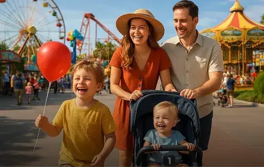 Happy young family who rented stroller from Cloud of Goods