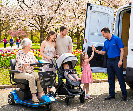 Customer using Cloud of Goods mobility scooter